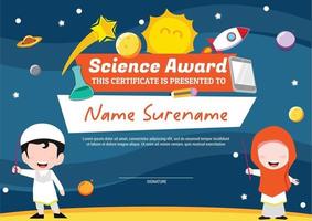 Science Award-sjablooncertificaat voor kinderen multifunctioneel in de ruimte vector