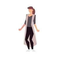 brunette vrouw staande karakter geïsoleerde icon vector