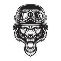 vectorillustratie van een wolf in een motorhelm vector