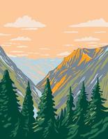 de stephen mather-wildernis gelegen in het nationale park van North Cascades en het nationale recreatiegebied Lake Chelan in de staat Washington WPA-posterkunst vector