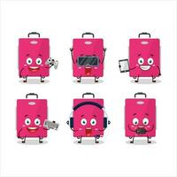 roze bagage tekenfilm karakter zijn spelen spellen met divers schattig emoticons vector