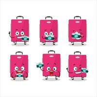 fotograaf beroep emoticon met roze bagage tekenfilm karakter vector