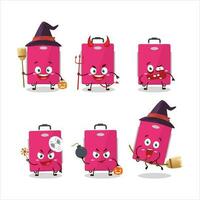 halloween uitdrukking emoticons met tekenfilm karakter van roze bagage vector