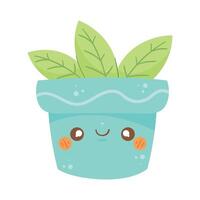 blauw kawaii fabriek pot over- wit vector