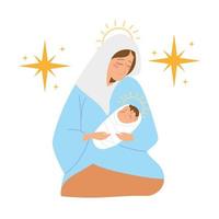 geboorte, heilige maria die baby jezus draagt vector