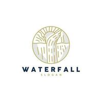 waterval logo, rivier- berg Woud verkennen ontwerp illustratie vector