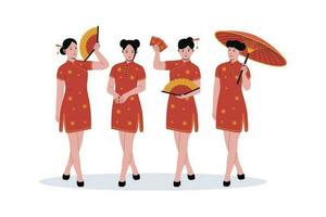 Chinese vrouw in traditioneel rood qipao jurk vector