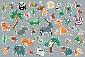 safari dieren sticker set. getrokken stijl. vector