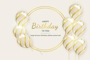 gelukkig verjaardag vector banier achtergrond. gelukkig verjaardag naar u groet tekst met verrassing partij elementen Leuk vinden ballonnen en confetti voor geboorte dag viering kaart ontwerp.