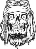 griezelig schedel hoofd hippie met hoofdband zonnebril illustraties monochroom vector illustraties voor uw werk logo, handelswaar t-shirt, stickers en etiket ontwerpen, poster, groet kaarten reclame