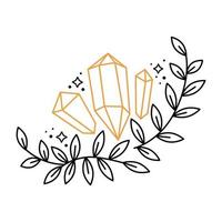 bloemen boho overzicht compositie krans met edelstenen, sterren, tak bladeren. hemelse grafische elementen met planten. mystieke astrologie doodle vectorillustratie. ontwerp voor kaart, poster, uitnodiging vector