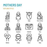 moederdag in overzichtspictogram en symboolset vector