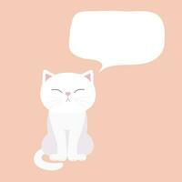 tekenfilm wit kat zittend met een blanco toespraak bubbel. toespraak ballon met een kopiëren ruimte voor een tekst. vector illustratie