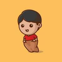 schattig jongen rood t-shirt zak ras tekenfilm vector illustratie wedstrijd icoon concept