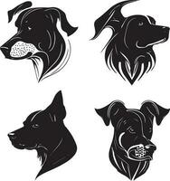 4 zwart hond hoofd vector silhouet