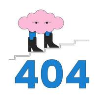surrealistische wolk wandelen in laarzen fout 404 flash bericht. cumulus beklimming trap. droom. leeg staat ui ontwerp. bladzijde niet gevonden pop-up tekenfilm afbeelding. vector vlak illustratie concept Aan wit achtergrond
