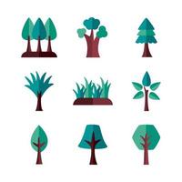 bundel bomen vlakke stijliconen vector