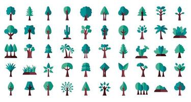 bundel bomen vlakke stijliconen vector