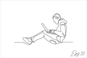 doorlopend lijn vector illustratie mensen Holding laptops
