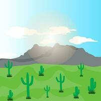 berg landschap vector illustratie ontwerp sjabloon met cactus boom