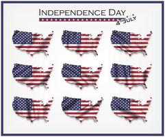 kaart van de verenigde staten van amerika en wapperende vlag. onafhankelijkheidsdag van de vs 4 juli concept. vector