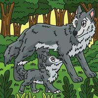 moeder wolf en baby wolf gekleurde tekenfilm vector