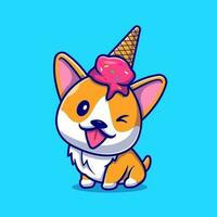 schattig corgi hond met ijs room Aan hoofd tekenfilm vector icoon illustratie. dier voedsel icoon concept geïsoleerd premie vector. vlak tekenfilm stijl