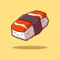 sushi Zalm tekenfilm vector icoon illustratie. voedsel karakter icoon.