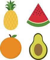 schattig fruit element. gelukkig schattig reeks van glimlachen fruit gezichten. vector reeks van vlak tekenfilm illustratie pictogrammen.vector illustratie.