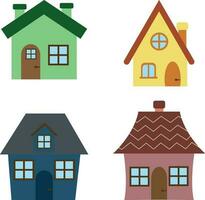 schattig huis. tekenfilm klein stad- huis, minimalistische stad gebouw, minimaal buitenwijk behuizing vector illustratie icoon set.