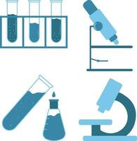 wetenschap laboratorium apparatuur. test buis, microscoop, atoom en molecuul symbool. vector illustratie