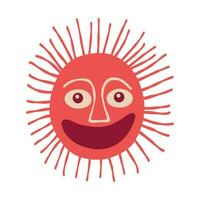 geweldig grappig rood zon met een charmant glimlachen gezicht en groot lippen vector