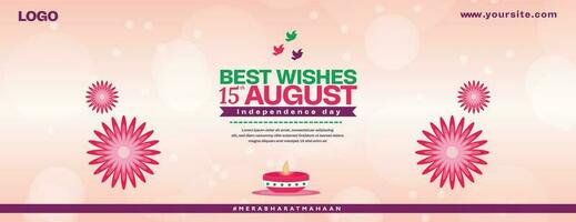 Indië onafhankelijkheid dag 15 augustus room en roze kleur achtergrond wensen banier ontwerp vector