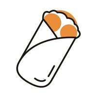 Mexicaanse burrito lijn en vul stijlicoon style vector