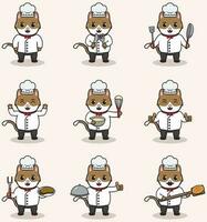 vector illustratie van schattig kat vervelend chef uniform. vlak tekenfilm stijl. reeks van schattig dier tekens in chef uniform. vector illustratie in geïsoleerd achtergrond