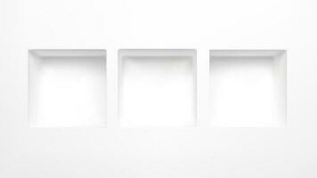 3d wit leeg verdrievoudigen kubus niche doos plank voor Scherm vitrine in museum. plein galerij gat kader platform in studio interieur. abstract mode eenvoud uitsparing mockup voor reclame sjabloon. vector