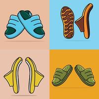 reeks van divers mannen slippers schoenen met schoen binnenzool vector illustratie. mannen mode voorwerp icoon concept. groen omdraaien flop, omdraaien flop icoon, pantoffel icoon, schoenen, buitenshuis schoenen vector ontwerp.