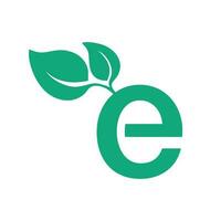 letter e en blad logo ontwerp vector