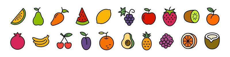 fruit icoon set. vlak schets stijl fruit reeks vector