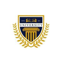 Universiteit college school- insigne logo ontwerp vector afbeelding. onderwijs insigne logo ontwerp. Universiteit hoog school- embleem