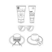 zon room, hoed, zonnebril. strand reeks voor zomer reizen. vakantie accessoires voor zee vakanties. lijn kunst. vector