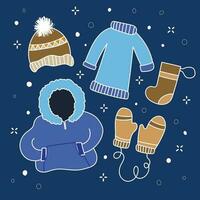 blauw en bruin winter kleding isoleren Aan marine achtergrond. tekening winter gekleed elementen. vector