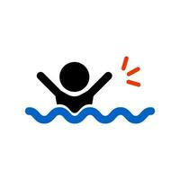 icoon van een persoon verdrinking in de zee. ongeluk Bij zee. vector. vector