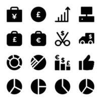 markt aandelen en belastingheffing pictogrammen reeks in glyph stijl vector