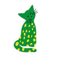 getextureerde groen kat illustratie in geel dots geïsoleerd Aan wit vector