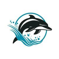 dolfijn jumping bovenstaand golven logo mascotte vector illustratie