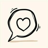 handgetekende bellenspraak met rood hart liefde binnen symbool voor hart dialoog pictogram illustratie doodle geïsoleerd vector