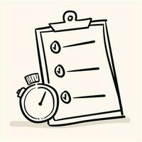 handgetekende snelle services, checklist en stopwatch, plan, uitstelgedrag en efficiëntie, projectbeheer, snelle vragenlijst, korte enquête, doodle vector