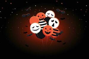 achtergrond voor halloween met halloween spook ballonnen en pompoen.enge lucht ballonnen, vleermuis, snoep en halloween elementen op gele background.website spooky, achtergrond of banner halloween sjabloon vector