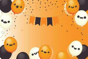 achtergrond voor halloween met halloween spook ballonnen en pompoen.enge lucht ballonnen, vleermuis, snoep en halloween elementen op gele background.website spooky, achtergrond of banner halloween sjabloon vector